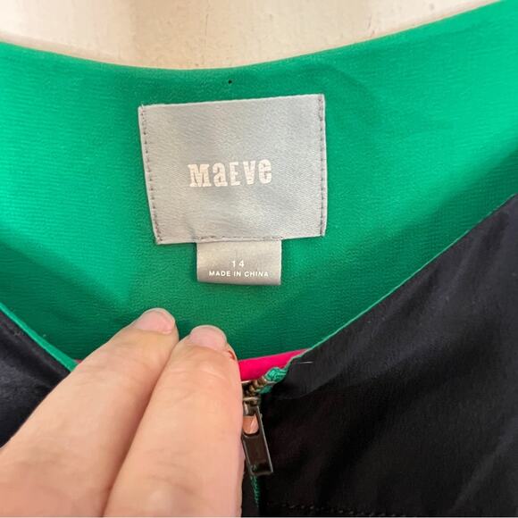 Maeve Ayame Green Black Floral Zip Front Dress Pockets Silk Corpcore Sz 14 - Picture 3 of 9